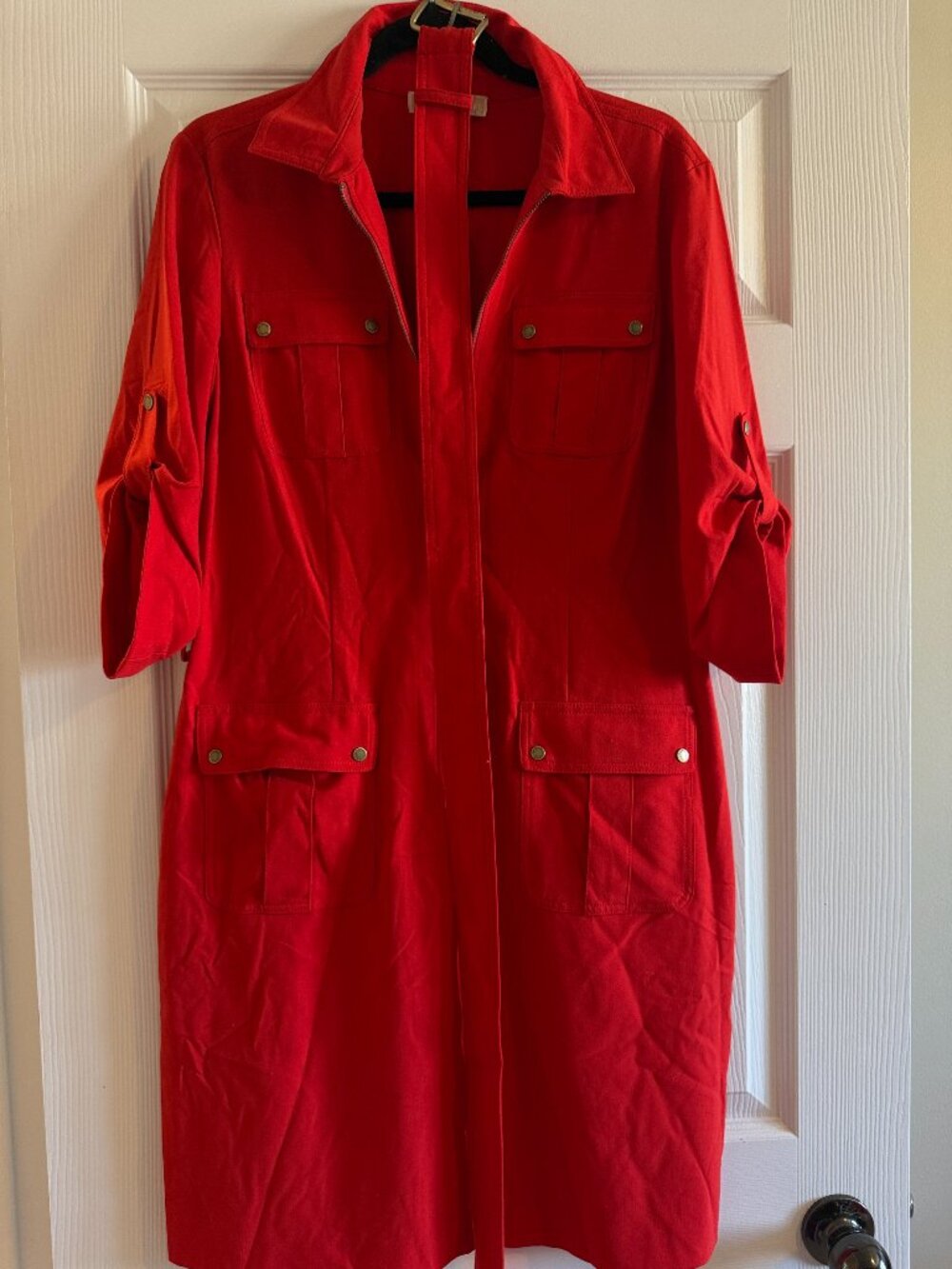 Michael Kors Red Utility Safari Shirt Dress Size L